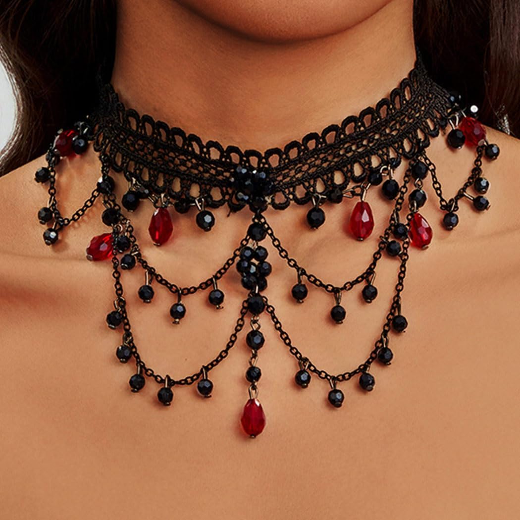 JAKAWIN Black Lace Choker Necklace Gothic Layered Pendant Necklaces for Women - Image 3