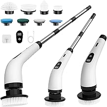 Electric Spin Scrubber, Electric Cleaning Brush with 8 Replaceable Brush Heads, Electric Scrubbing Brush with LED Display and Adjustable Extension Handle for Bathroom Kitchen Car