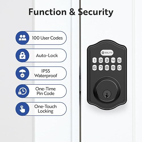 Miniatura 6 de Solity Cerradura electrónica digital inteligente, entrada sin llave, cerradura automática, 100 códigos personalizados, fácil instalación, teclado