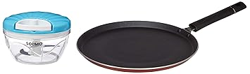 Amazon Brand - Solimo Plastic 500 ml Large Vegetable Chopper with 3 Blades, Blue & Non-Stick Tawa with 2-Way Non-Stick Coating, 26cm (Induction and Gas Stove Compatible), Aluminium, Black
