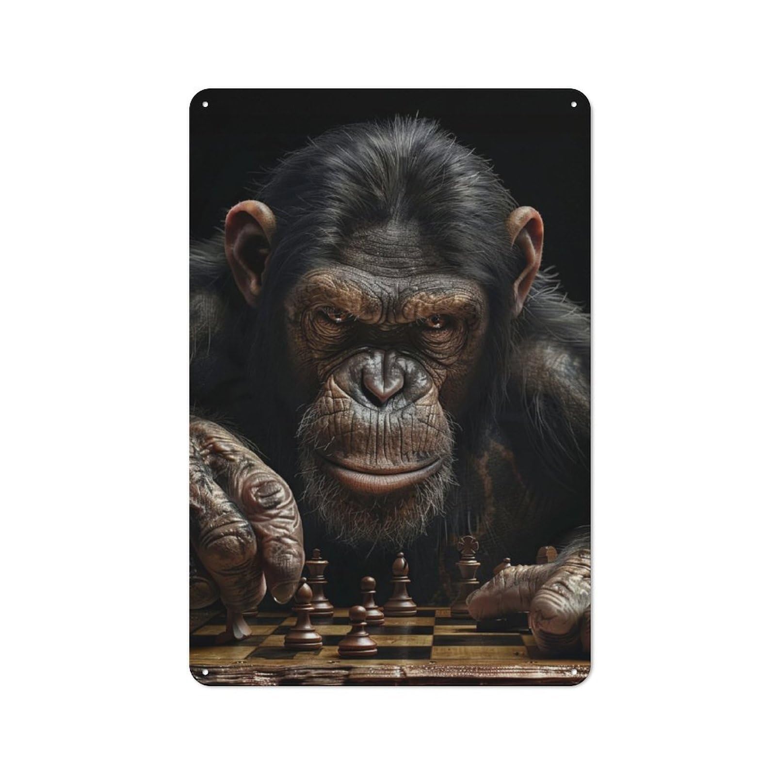 Junmoney Chimpanzee Chess Retro-Style Tin Sign 30X20cm For Kitchen Or Home Bar, Suited To Kitchen Decor Lovers