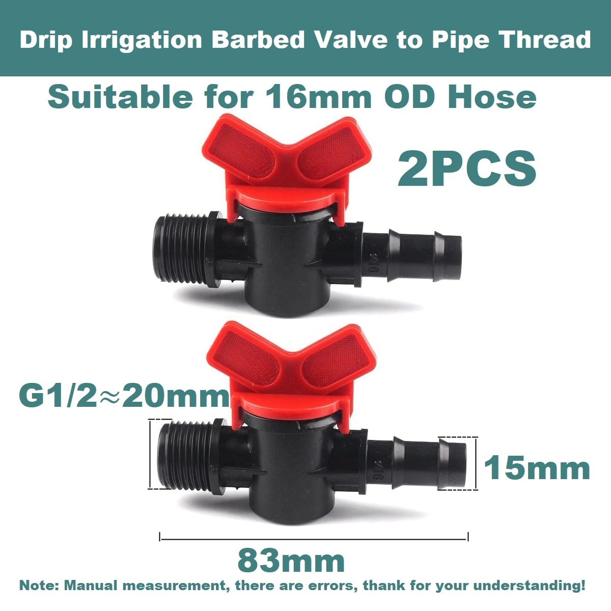 MiJunHD 16mm Hose Barb to G1/2≈20mm≈DN15 Male Thread, 2PCS Drip Irrigation Switch Valve, PE Pipe Hose Tube Shut-off Plastic Valve - Image 2