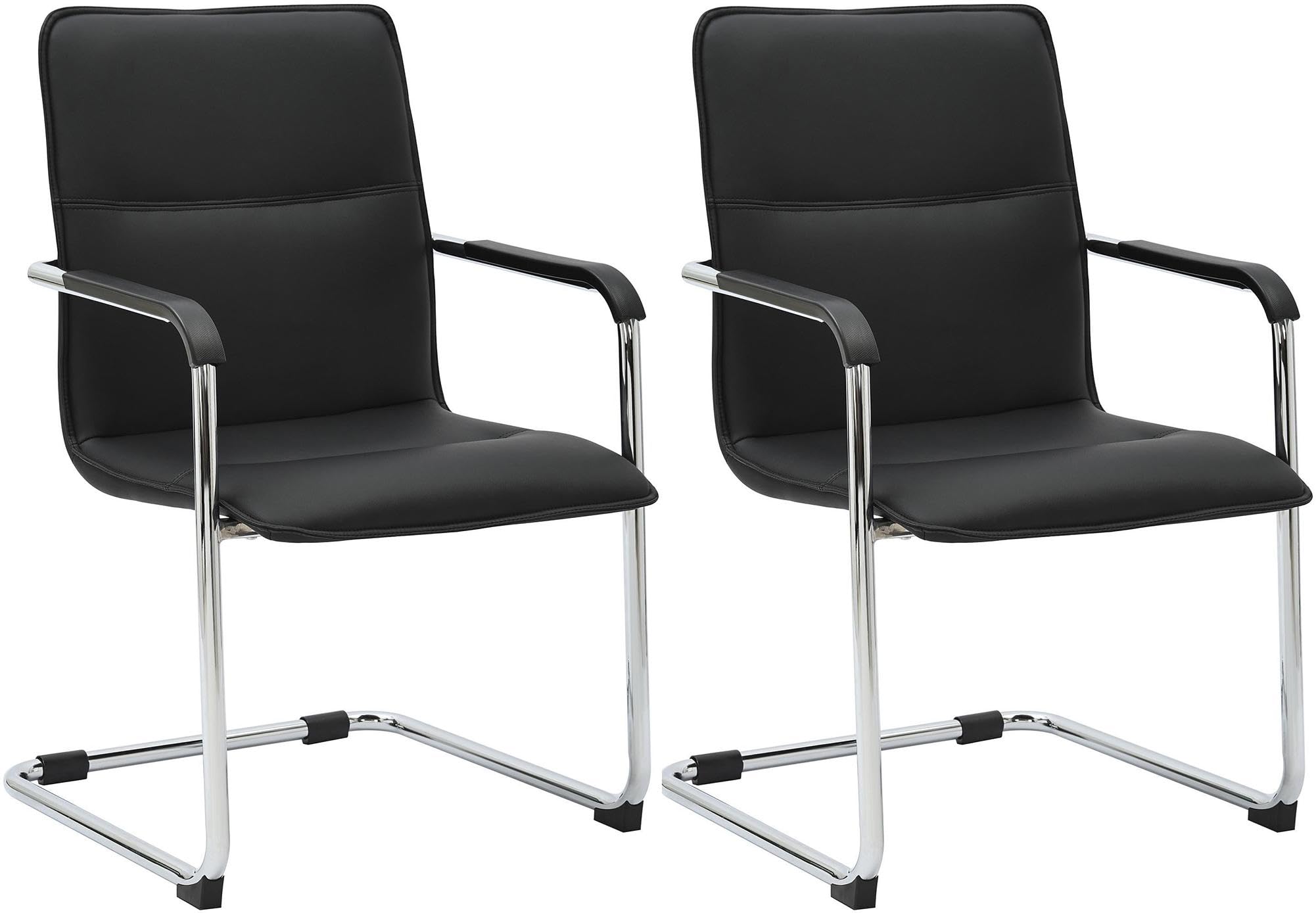 CLP Sillas Cantilever Juego de 2 con Reposabrazos Seattle, Sillas de Comedor Modernas Tapizadas con Cuero Sintético, Negro