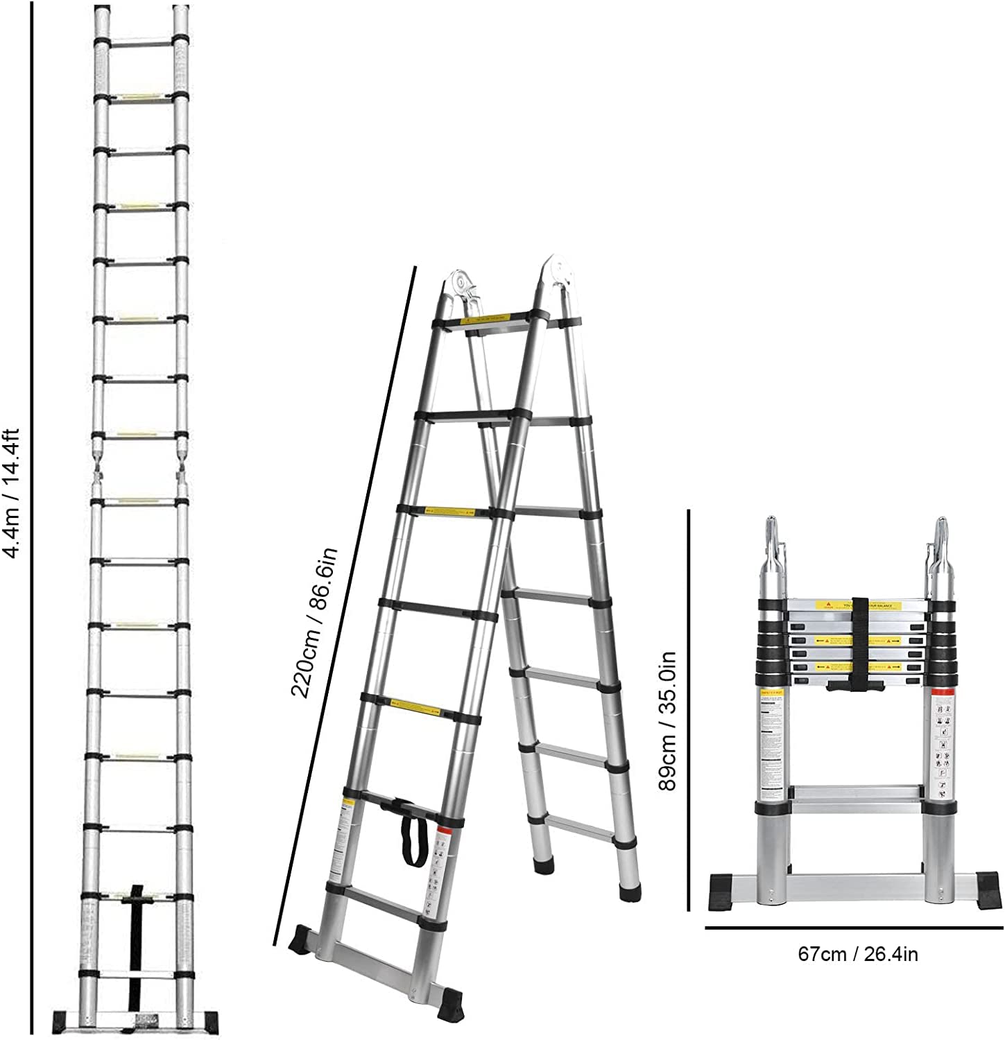 TREPPE Escalera Telescópica Aluminio Doble Cara 4,4m (2,2m + 2,2m)