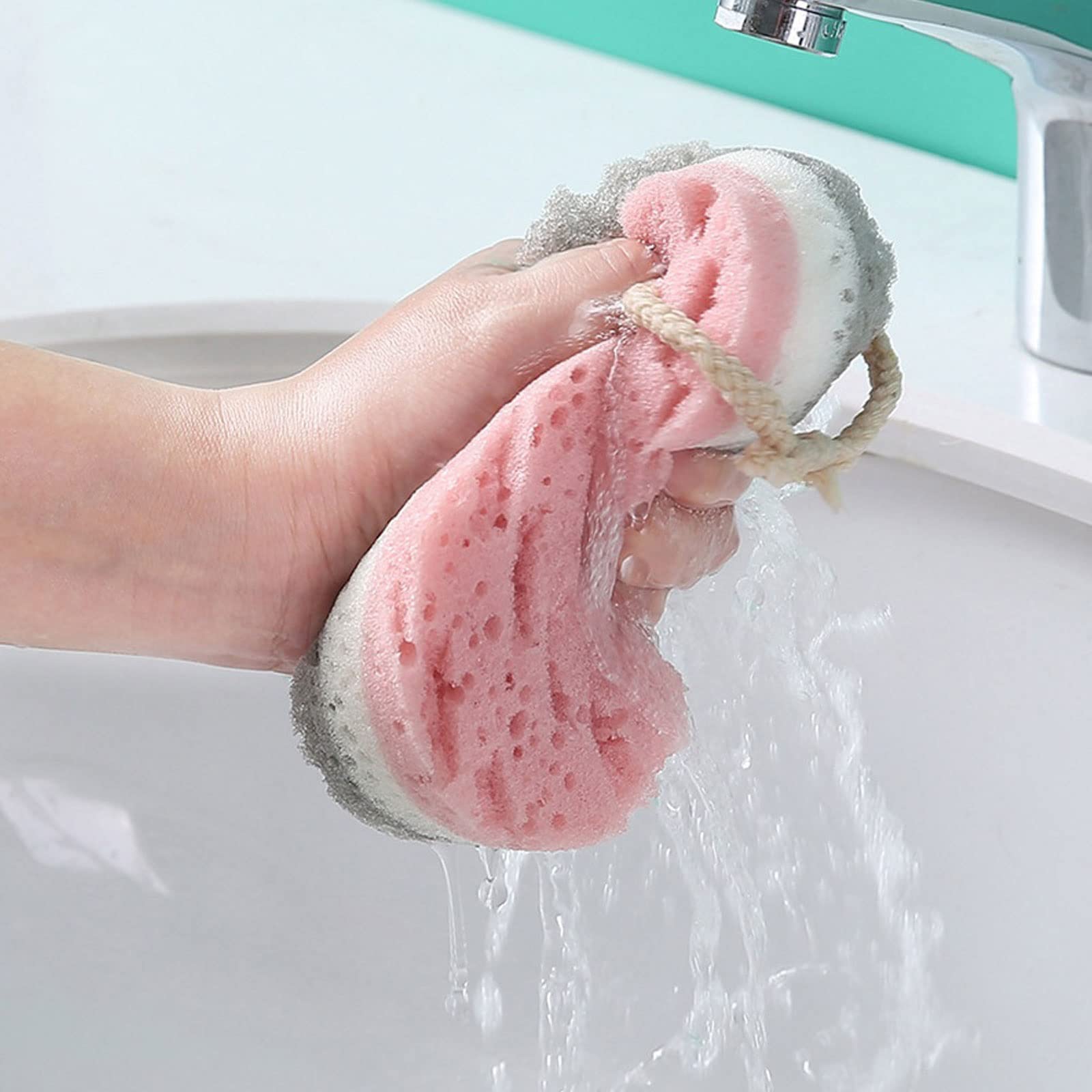 Cepillo en seco, 1 esponja espumosa de baño de tres capas, suave, exfoliante, masaje, limpieza corporal, accesorios de baño (1 pieza rosa)