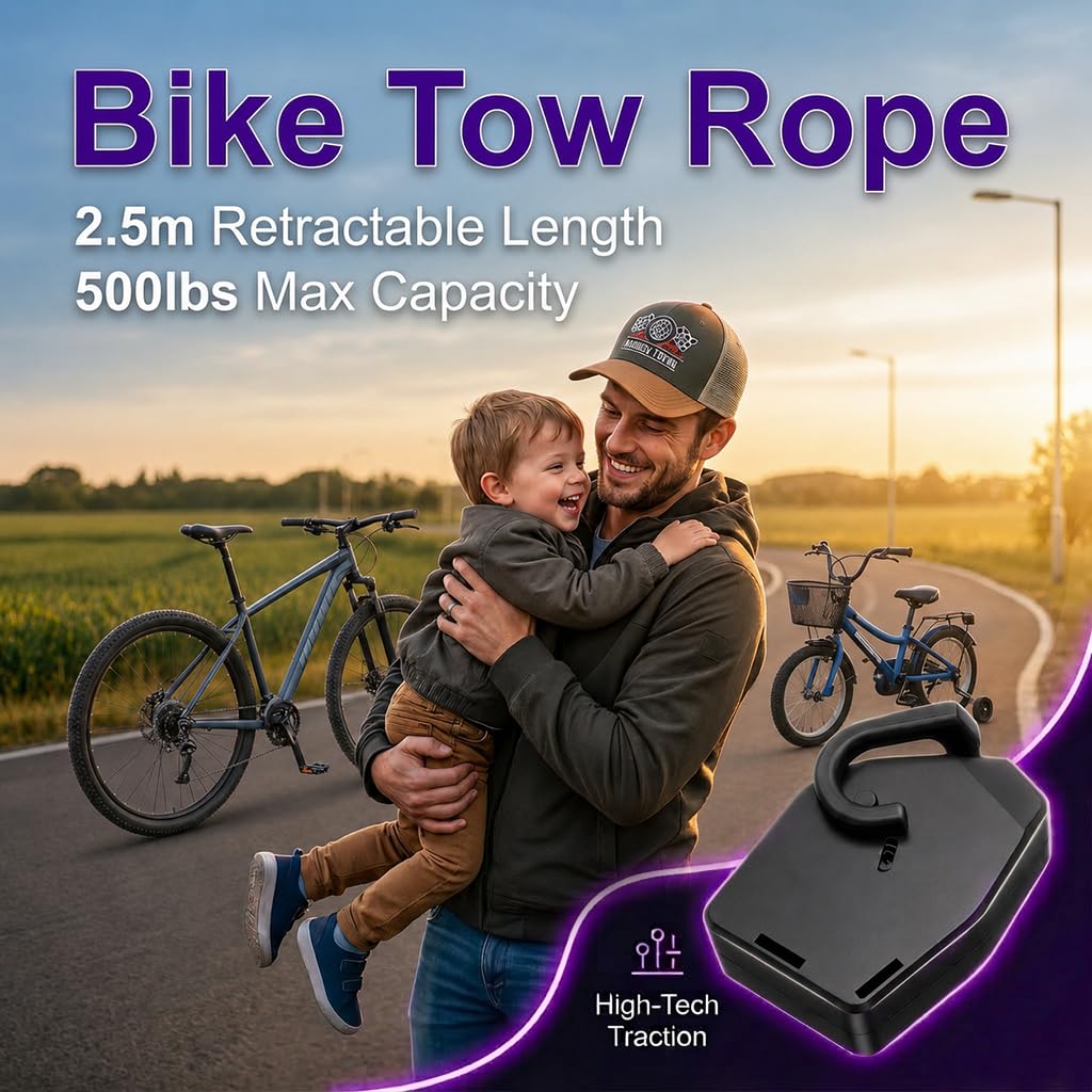 Corde de Remorquage de Vélo Rétractable Barre Traction Velo Enfant 2,5 m Portable Corde de Traction pour Enfants Corde de Traction pour VTT Electrique Balades Famille Capacité de Charge 90 kg