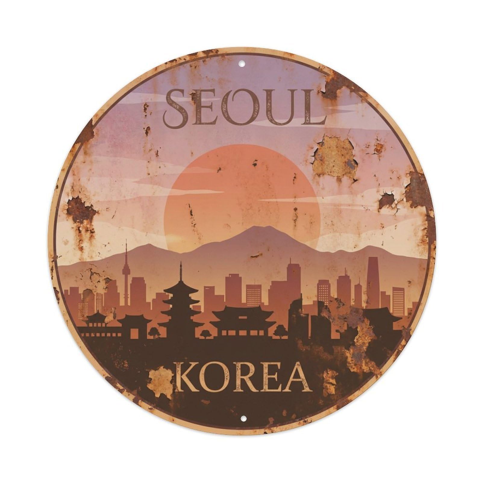 Vintage Travel Seoul Korea Horizon Metal Tin Sign