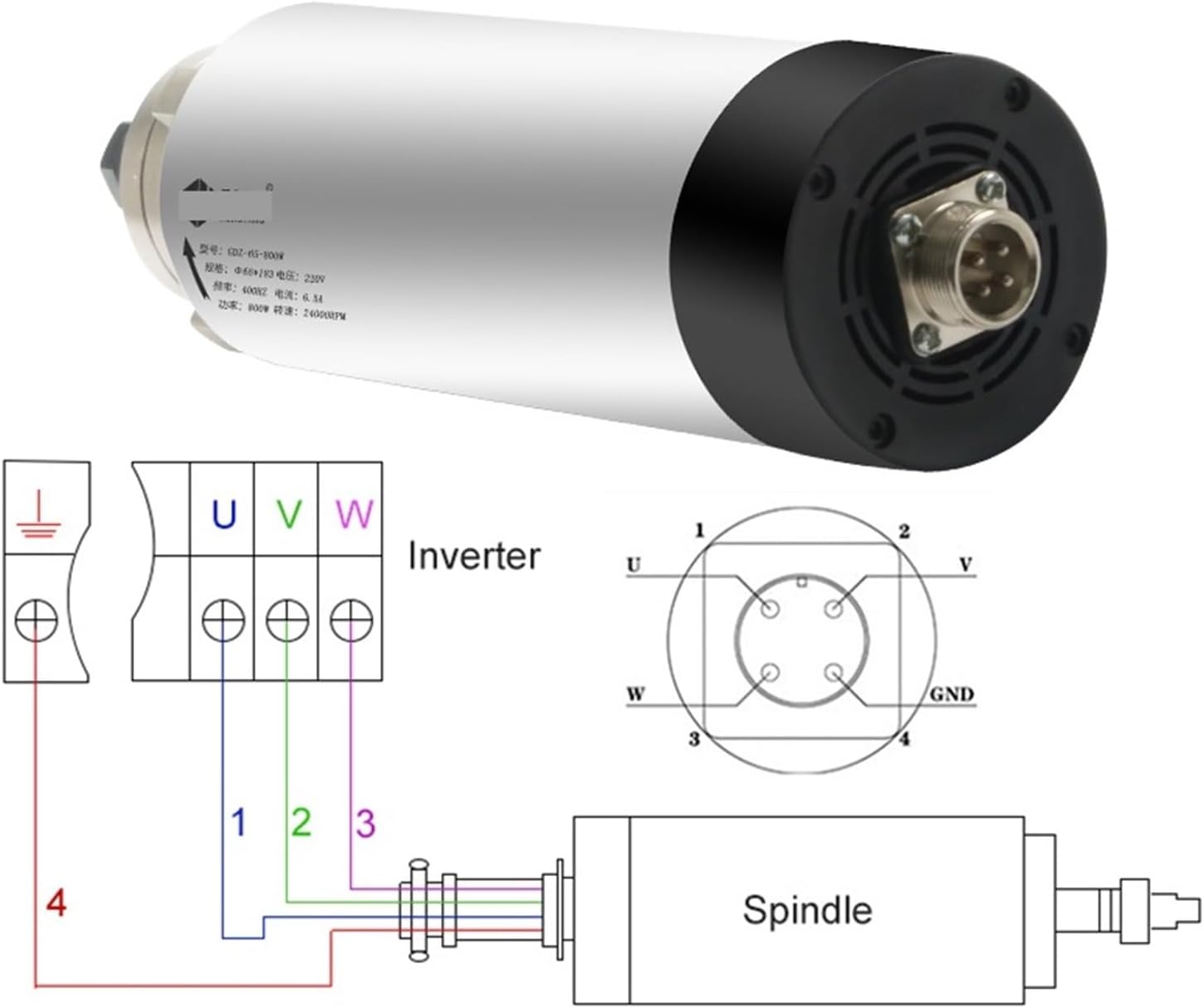 2.2KW CNC Spindle Motor ER20 Round 80mm Diameter ER20 Chuck(2.2kw 220V ER20)