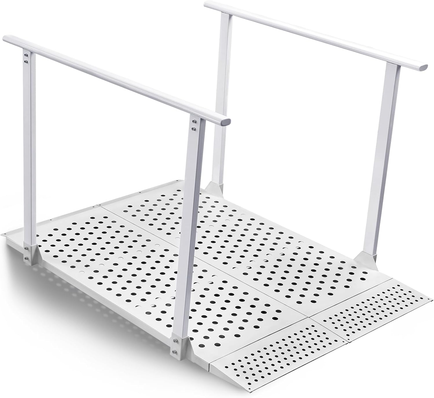 Ramp with Handrails,Wheelchair Ramp with Handrail and Adjustable Flap, Labor-saving and Foldable, 440 LBS Load Capacity, 45.2'' L x 31.5'' W x 27.2'' H