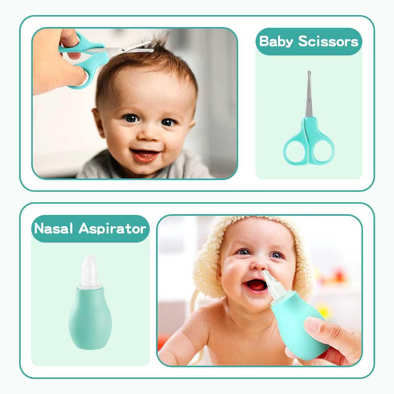 WXA Kit de soins de santé et de toilettage pour bébé avec coupe-ongles, ciseaux, kit de toilettage pour nouveau-nés (18 en 1, vert)