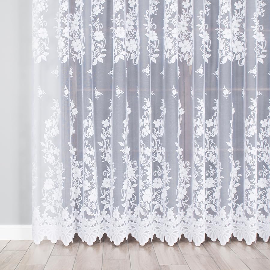 Weiß Jacquard 600x250 cm (BxH) Danuta mit Kräuselband Wohnzimmer Küche Schlafzimmer Schiebevorhänge Blumen Muster Eleganten Design