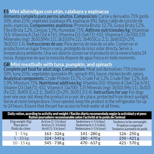 ARQUIVET – 6er-Pack frische Thunfisch-Fleischbällchen – Dosen mit MINI-Thunfisch-Fleischbällchen – 200-g-Dosen – Nassfutter für Hunde, alle Rassen