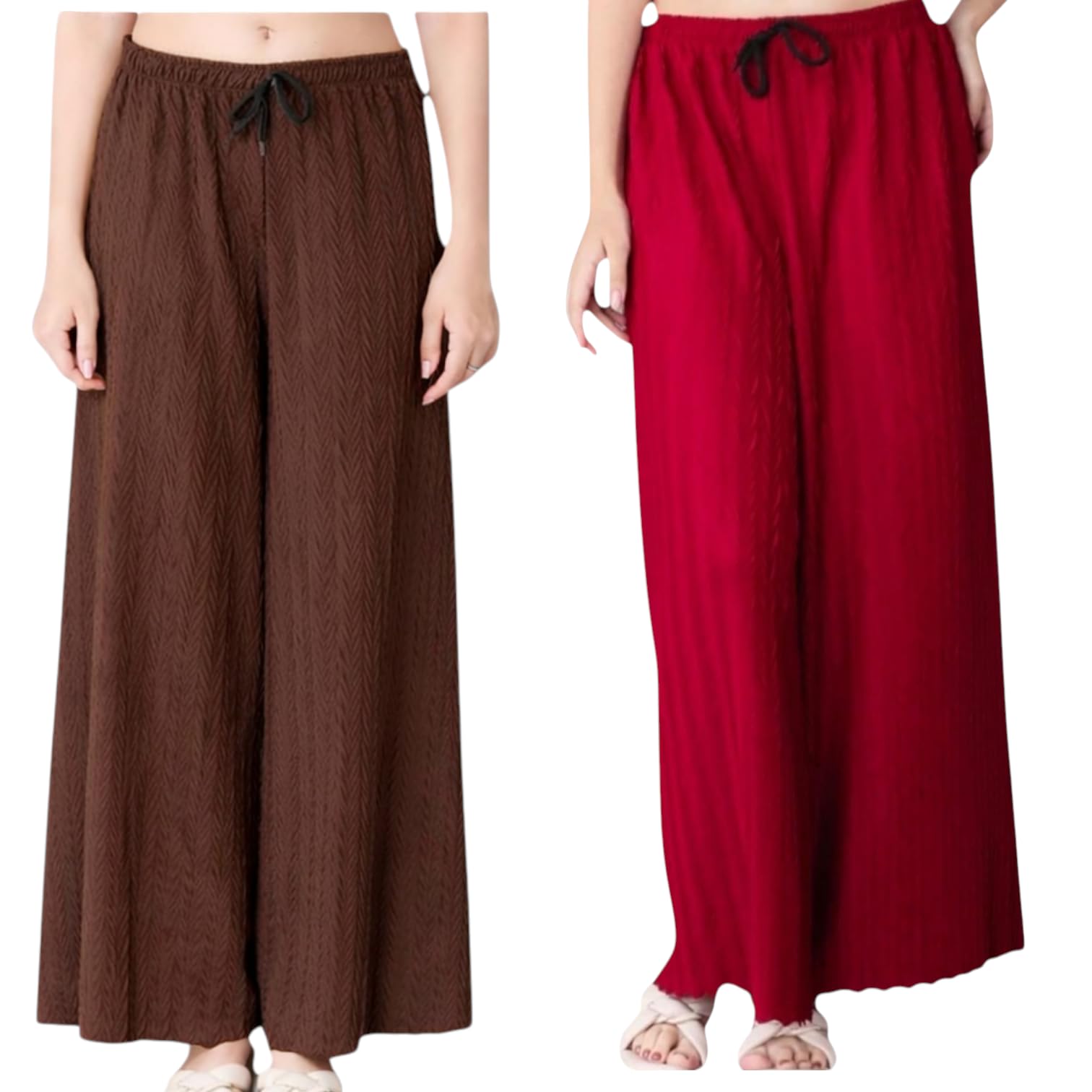 fabbizz Women Solid Wide Leg Palazzo Pants | Elastic Waist Drawstring Flared Lounge Pants | Casual Comfortable Long Palazzo for Girls & Women-picture-48