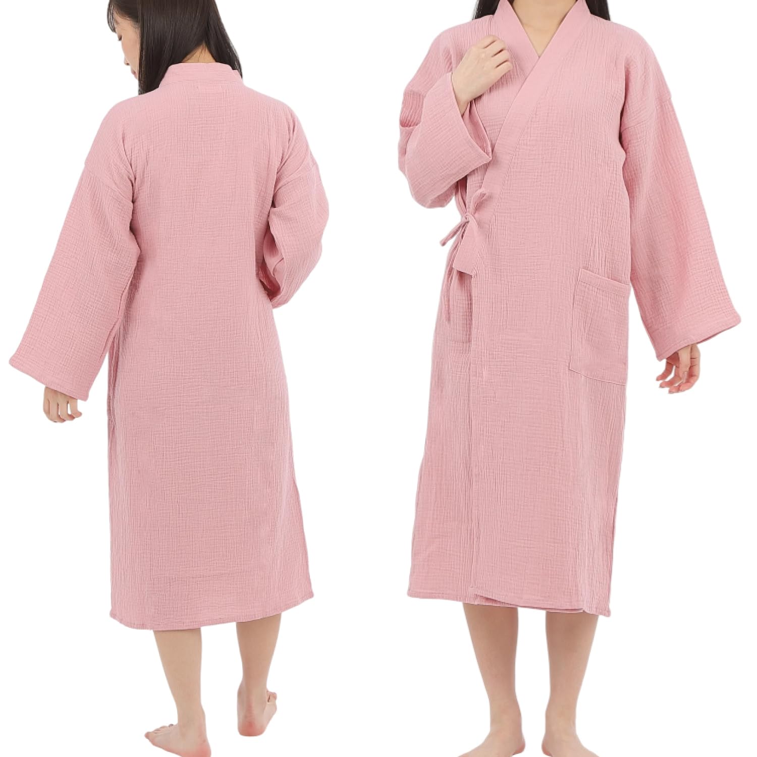 (Considered an Active Nurse) Pajamas, Bathrobe, 100% Cotton, Soft, Breathable, Gauze, Easy to Put On and Take Off, Nursing Care, Hospital Care, Front Opening, Elderly People, Sleepwear X-Large Light Pink (Women XL)