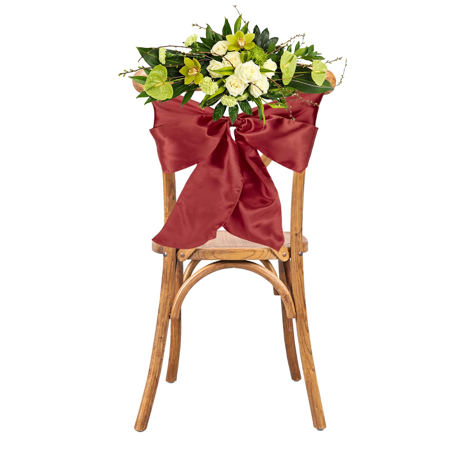 WedDecor Burgandy Satin Sash Ribbon Fuller Bow for Bridal Wedding Birthday Engagement Reception Party Banquet Event Dining Chair Decoration -7" x 108" (18 x 274cm) - 100pcs — image 1