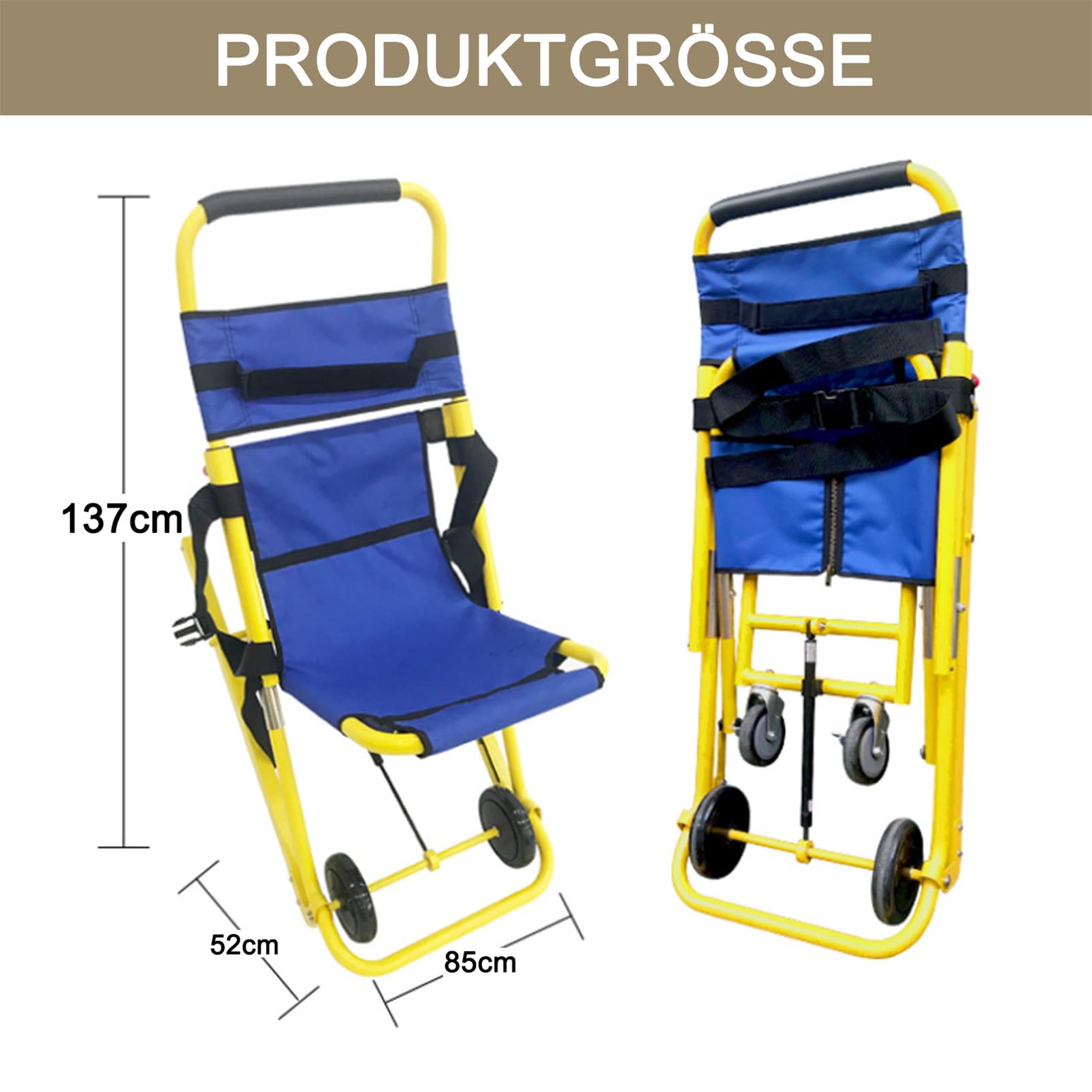 Portable Folding Stair Chair, Manual Lift Stair Chair Ambulance Firefighter Evacuation Light Lift Stair Chair - Lifts Up to 350 lbs for Disabled Transfer mit Quick Release Buckles
