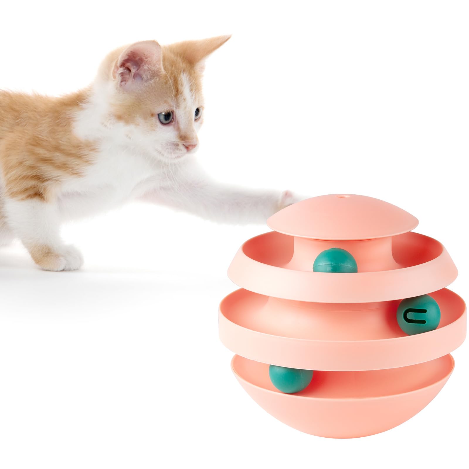 Interactive Cat Toy, 3-Tier Track Ball Toy for Cats, Tumbler Base with Moving Balls, Keeps Cats Entertained and Active (Pink)