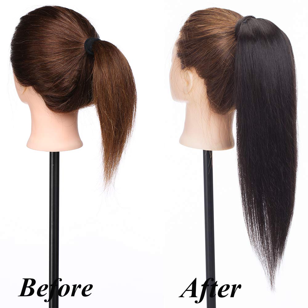 SEGO Coda Extension Capelli Veri Clip Neri Code di Cavallo Fascia Unica Ponytail Extensions 100% Remy Human Hair Lisci Umani Naturali 95g (55cm #1B Nero Naturale)