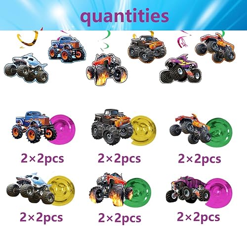 Miniatura 3 de 12 piezas de remolinos colgantes para camión, decoración de fiesta de camión, suministros de baby shower, adecuado para suministros de decoración de