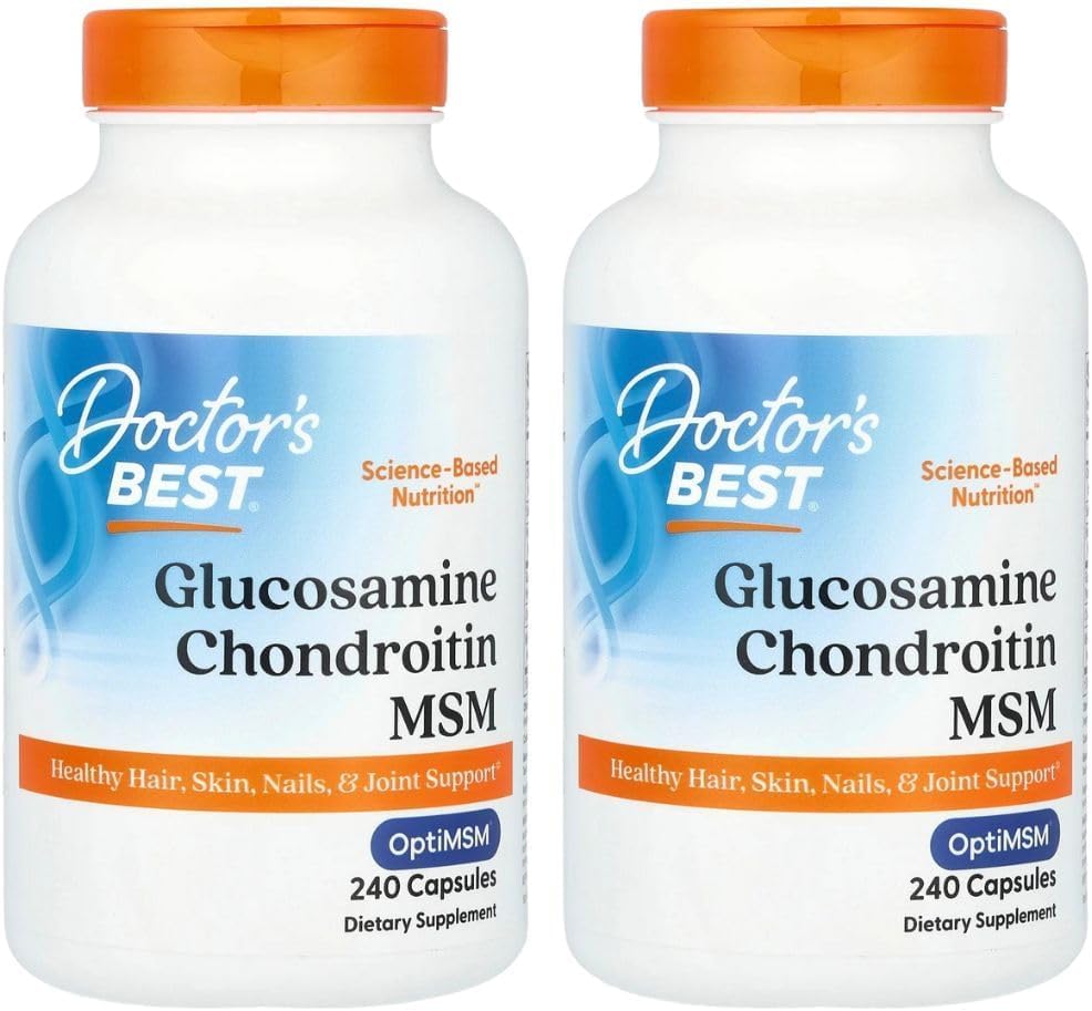 Doctor's Best Glucosamine Chondroitin MSM, Non GMO, 240 Capsules (2 Pack) Unflavored 240 Count (Pack of 2)