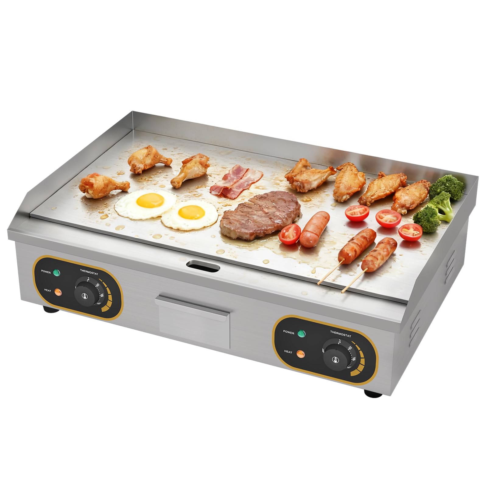 Gastro Grillplatte Elektrisch glatt, Profi Gastro Elektrogrill 73x40 cm, Kommerzielle Elektro grillplatte Edelstahl, Fett-Auffangbehälter 4400W, Doppelte Temperaturregelung & Doppelstecker, für Küche