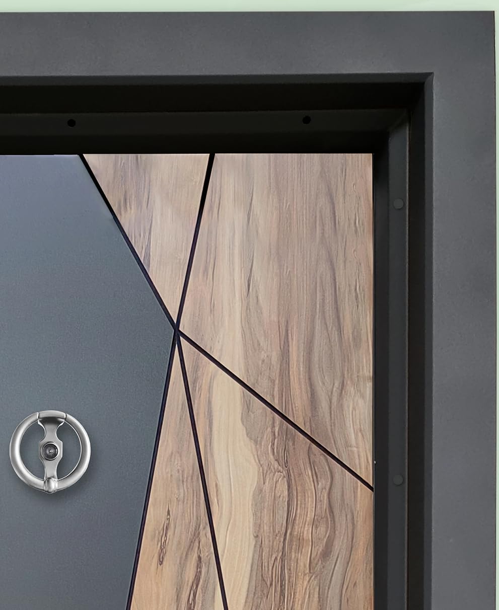 Portone Blindato Laminato per Ingresso dal Design Moderno con 2 Sistemi di Chiusura Riempito con Lana Minerale Porta Antracite e Effetto Legno PL47 (Interna destra)