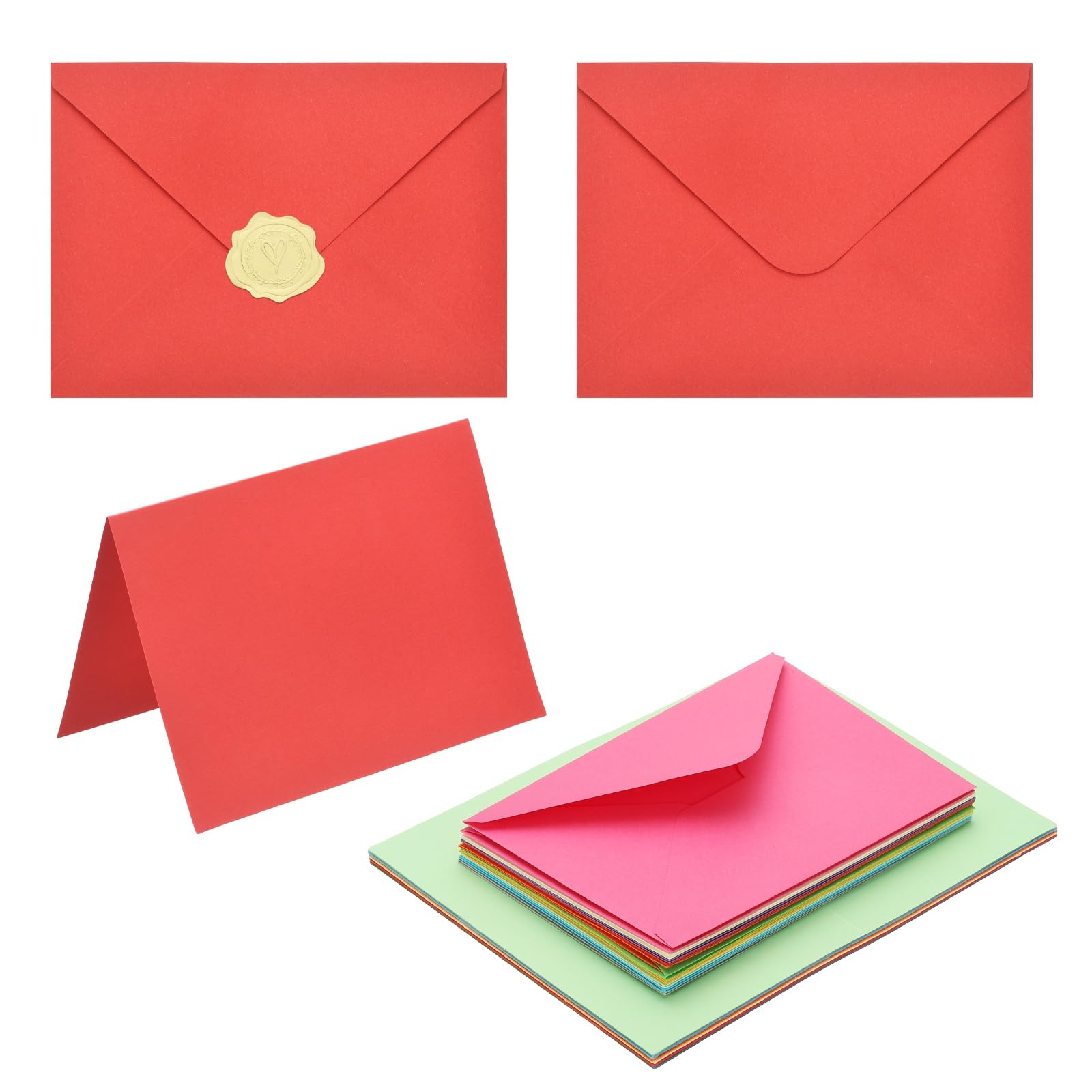 PATIKIL 50Pack 10 Assorted Colors 4x6 Envelopes with Cards, V Flap A6 Envelopes with Cardstock & Gold Stickers for Greeting Cards Wedding Greeting Birthday Invitations Letter Mailing — image 1