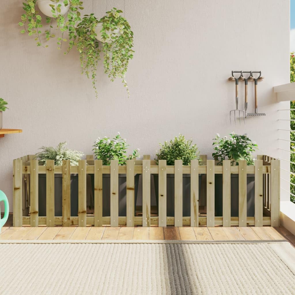 Bancal alto de 200 x 50 x 50 cm de pino a presión, moderno diseño de valla resistente y duradero para balcón, jardín y bancal elevado