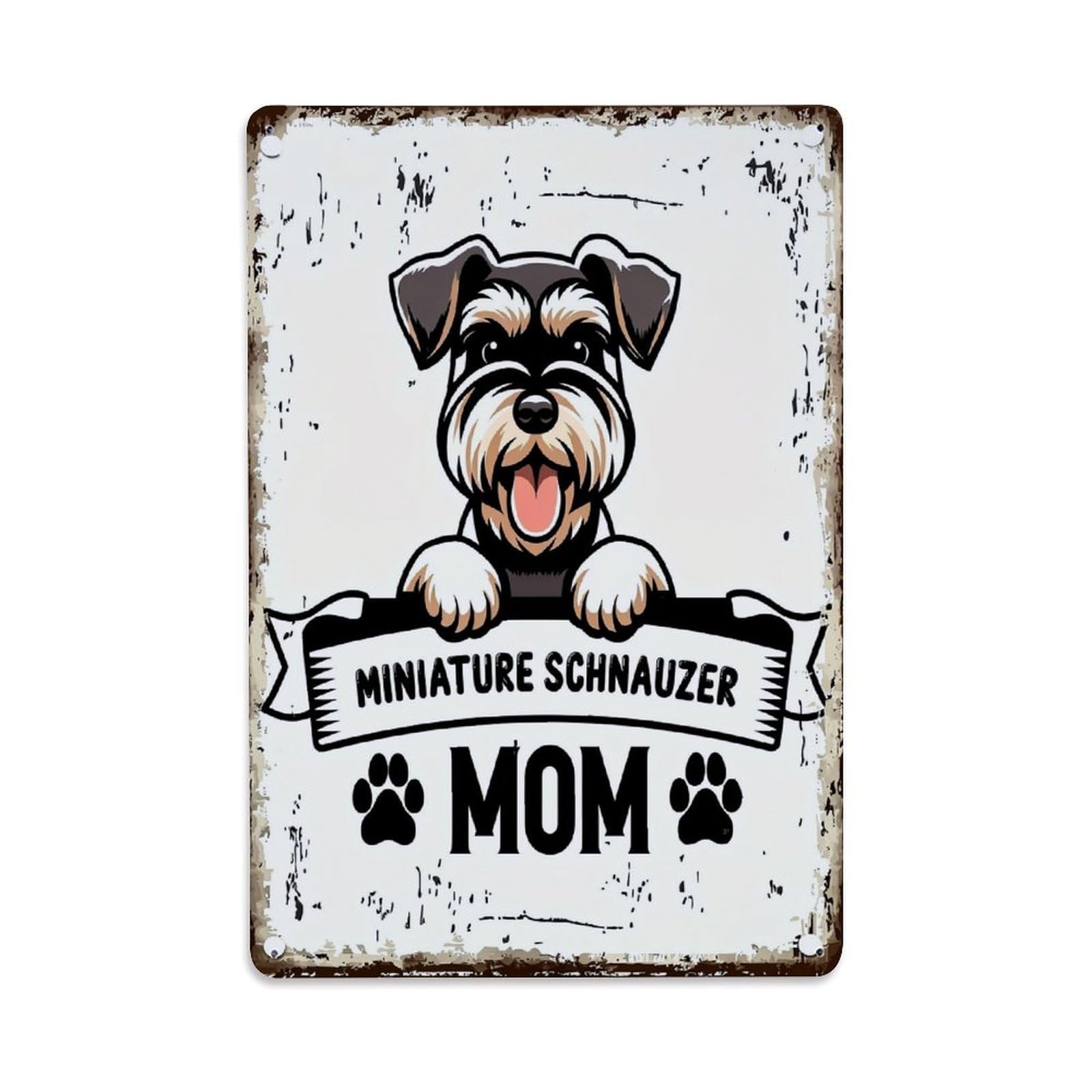 Jdfenggu Vintage Miniature Schnauzer Mom Paw Prints Retro Metal Tin Sign, Metal Poster For Bar, Home, Man Cave, Kitchen, Laundry Room Art Decor 8X12 Inch