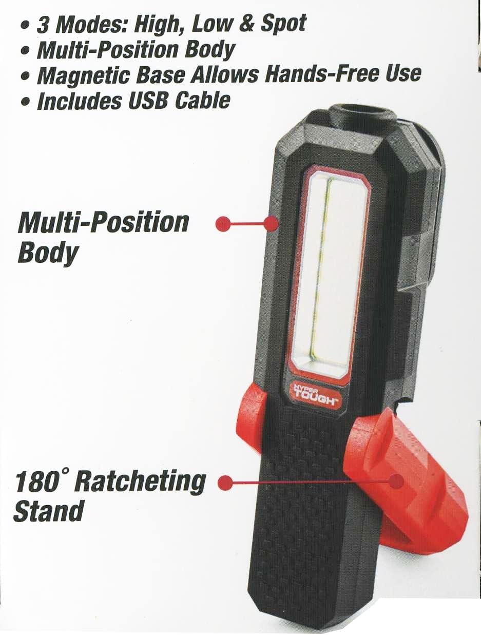 HyperTough 350-LUMEN Rechargeable LED Work Light Strong Magnet Pivoting Stand Flashlight USB Powered by Lithium-ION Battery