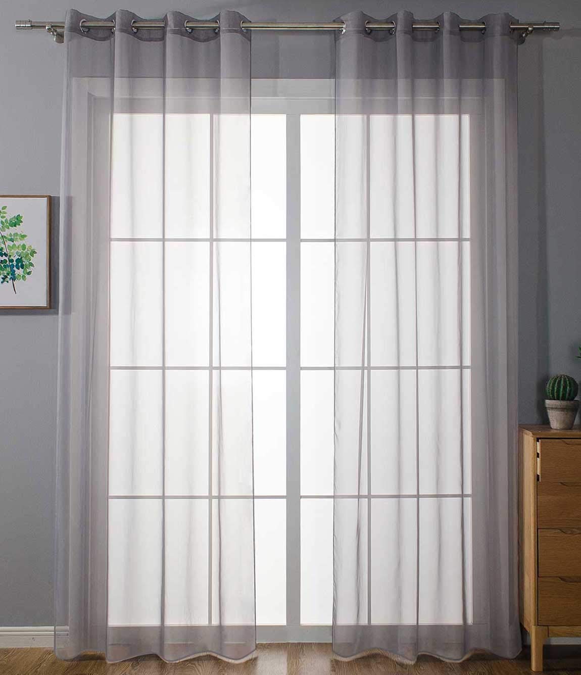 Gardinenbox Plain 20332-cn2 Transparent Eyelet Curtains H x W 175 x 140 cm Grey Eyelet Curtains with Eyelets for Living Room