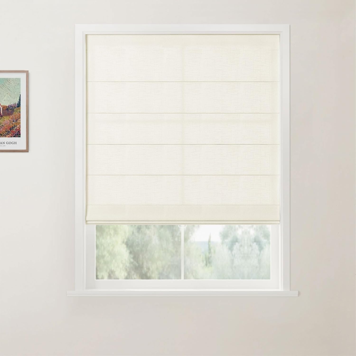 ChadMade Cordless Belgian Flax Linen Custom Made Roman Blind for Home, Install Hardware Included, Light Reducing Flat Roman Shade Privacy Window Treatment, 1 Panel, Oatmeal