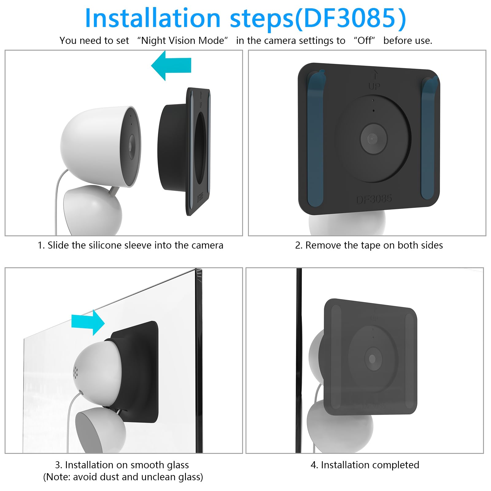 Adhesive Window Mount Bracket for Google Nest Cam Indoor(Wired)-2nd Gen Camera, No Screws Self-Adhesive Easy Installation Glass Window Mounting (1-Pack，Black)