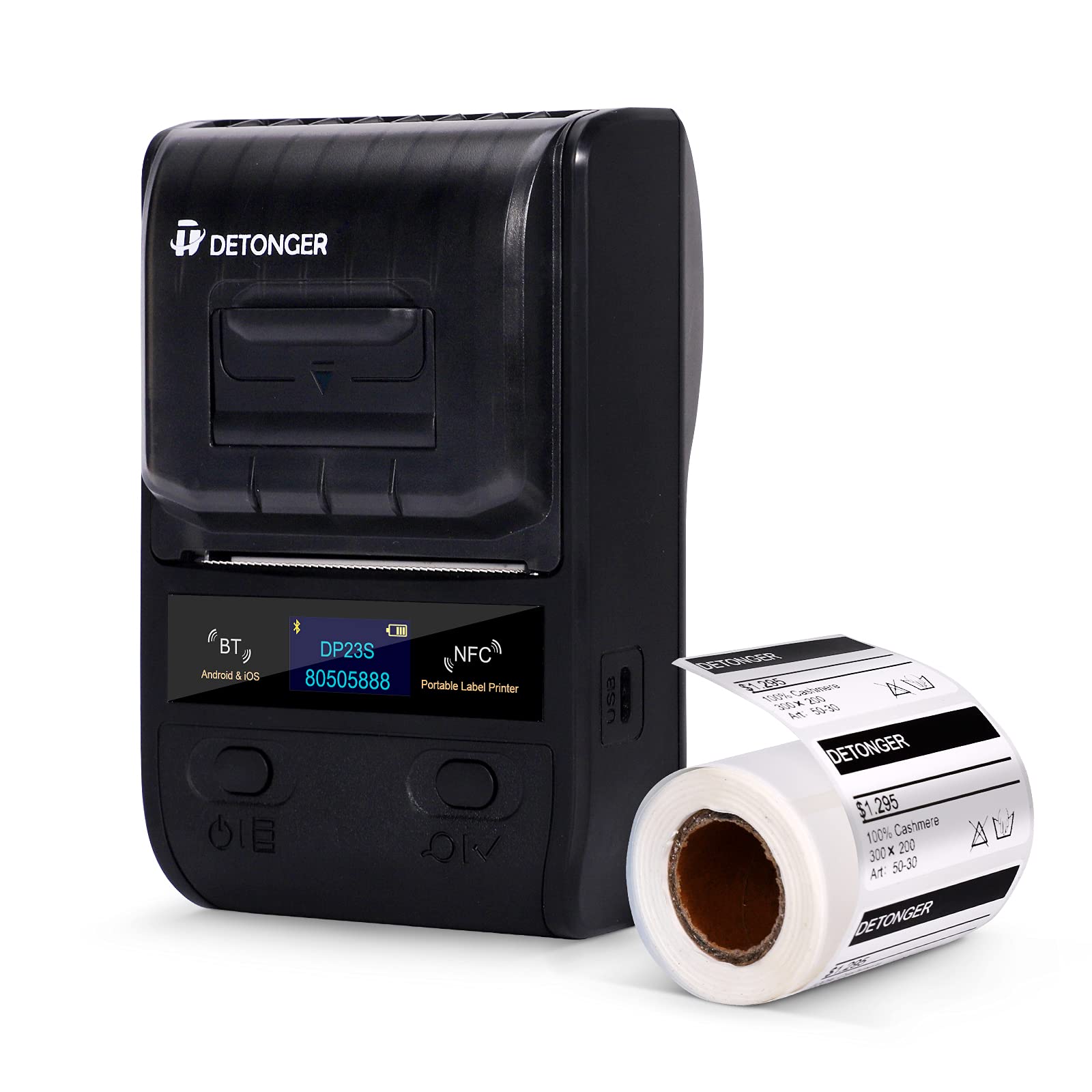 DETONGER DP23S Portable Bluetooth Thermal Label Maker, Thermal Label Printer for Clothing, Jewelry, 