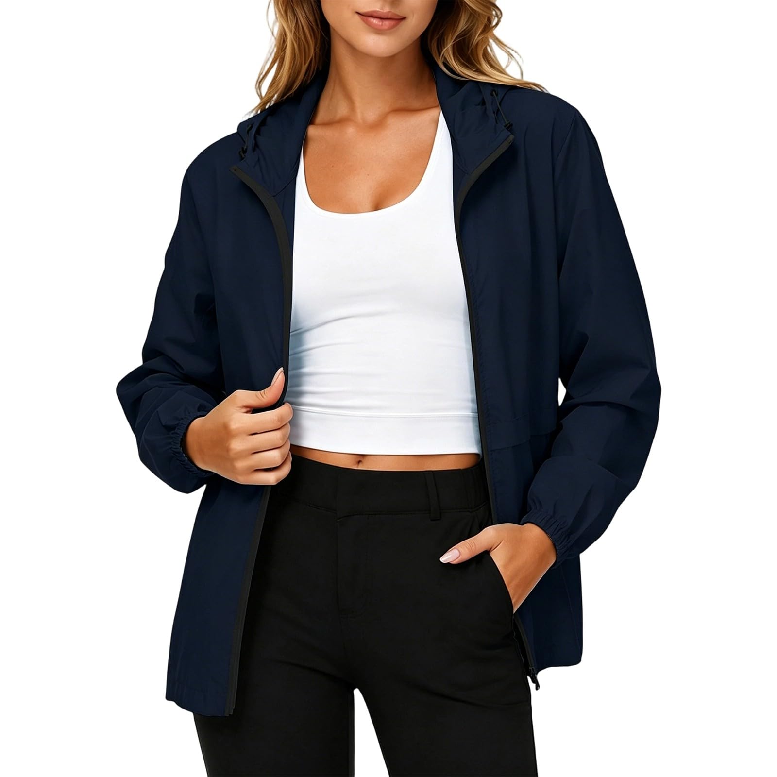 Genérico Chaqueta Entretiempo Mujer-Chaqueta Cortavientos Con Capucha De Talla Grande Chaqueta Informal Para Exteriores Con Cremallera