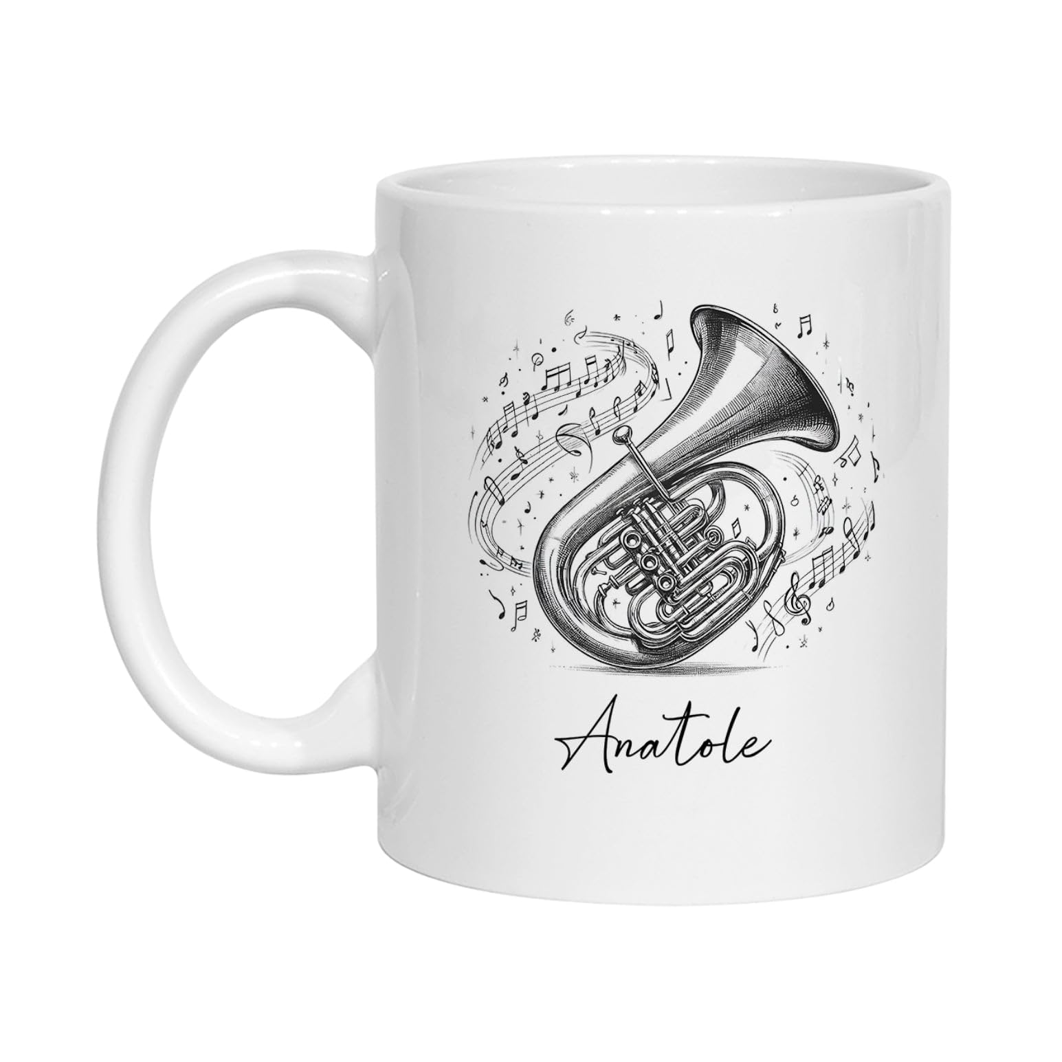 Personalized Tuba Instrument Porcelain Mug 11oz 15oz, Tuba Pencil Drawing Teacup With Custom Name, Tuba Gifts For Tuba Players Tuba Lovers, Tuba Musician Ceramic Coffee Mug, Tubaist White Travel Mug