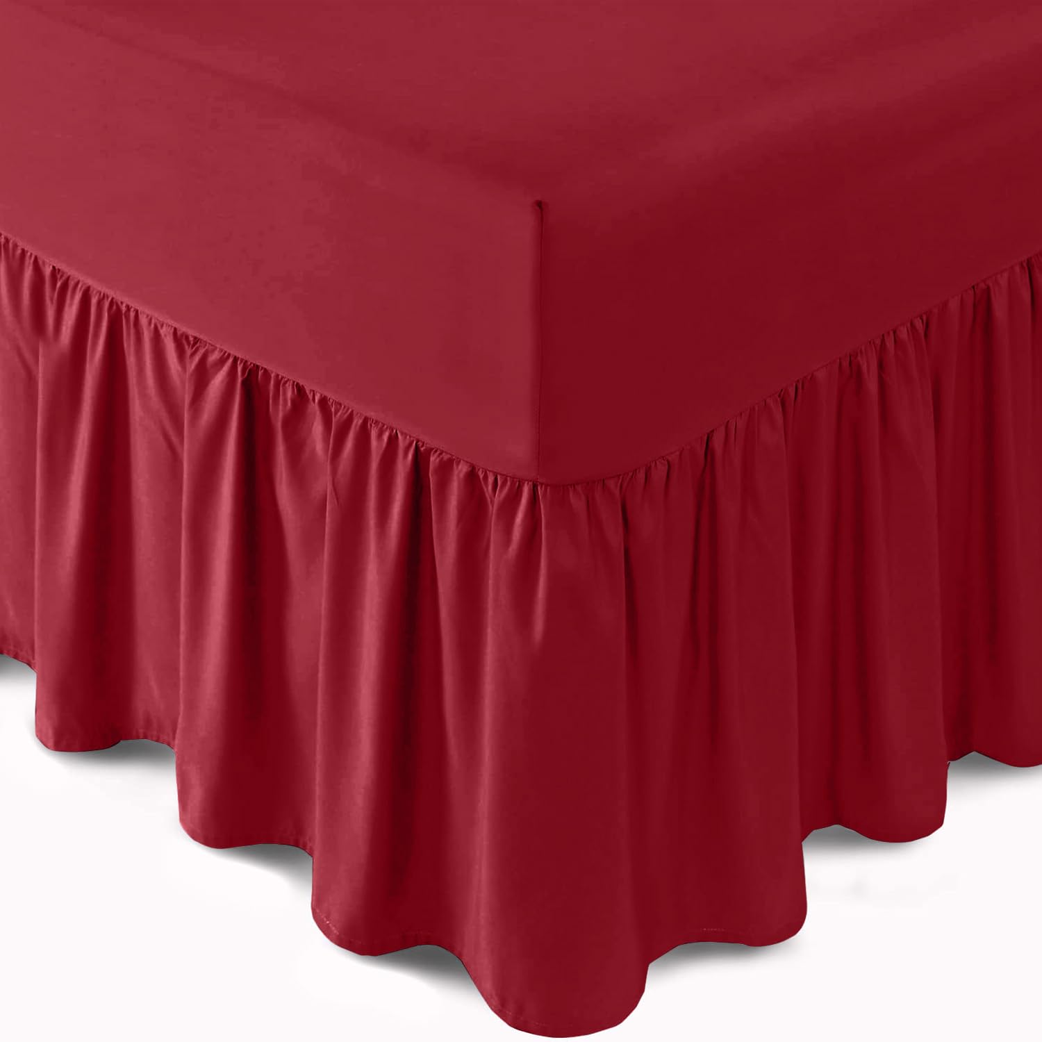 GC GAVENO CAVALIA Plain Dyed King Size Bed Skirt Extra Deep Frilled Valance Sheet King, Soft Polycotton Percale Bedding Frill Bed Sheets, Lightweight Frilled Extra Deep Valance Sheet, Red