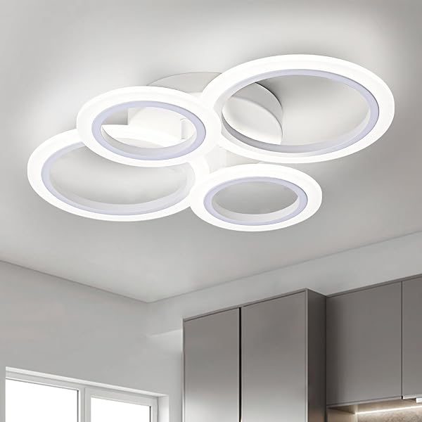 TEMINBU Modern LED Ceiling Light, Rings Flush Mount Ceiling Light, 4000K Lighting Fixture Ceiling Lamp for Kitchen, Bedr