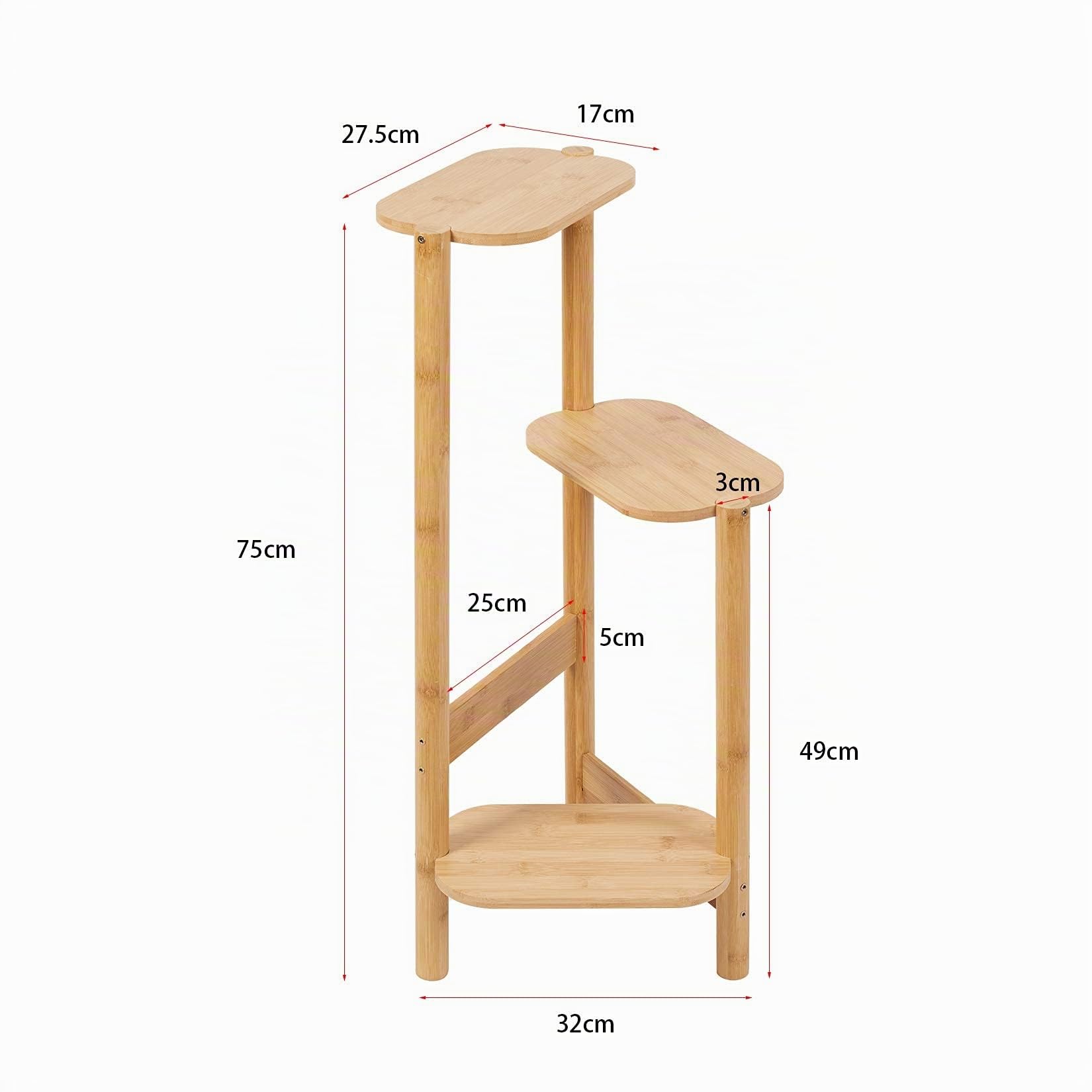 UNHO Porte Plante en Bambou: Etagère Plantes à 3 Niveaux Escalier Plantes sur Pieds Intérieur Extérieur pour Balcon Jardin Bureau Salon Brun 75cmx32cmx27.5cmx17cm Charge Maximale 10kgx3