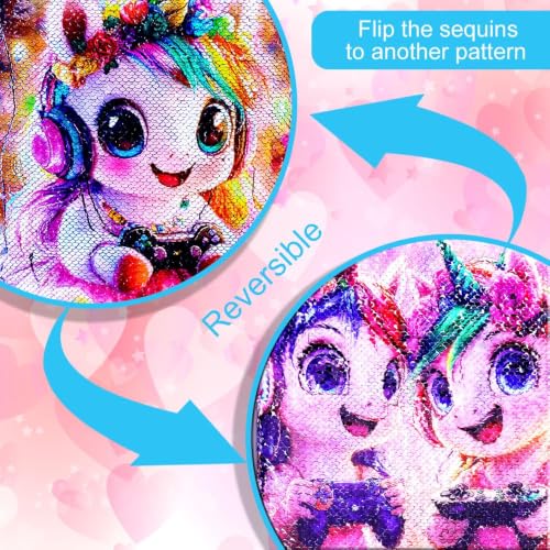 Image of 3Pcs Unicorn Backpack for Girls, 16 inch Kids Sequin Bookbag with Lunch Box, Cute Water Resistant Schoolbag for Preschool Kindergarten Toddler(Pink)