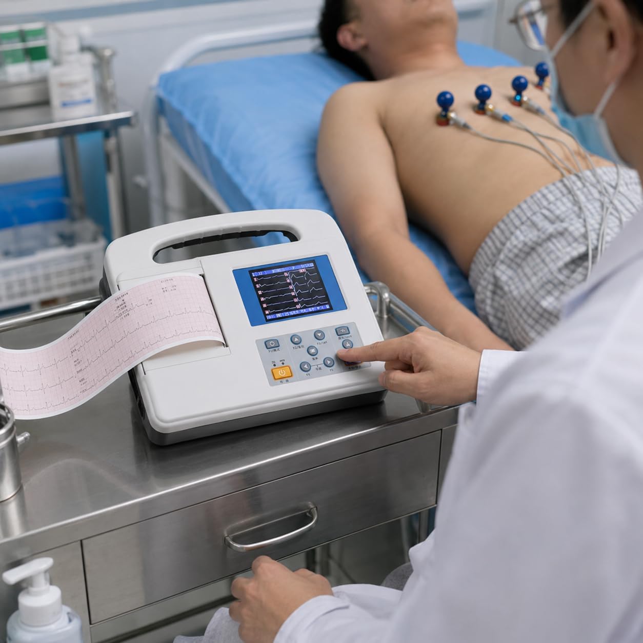 Macchina portatile ECG a 12 derivazioni, monitor cardiaco mobile con display LCD a colori per uso domestico e clinico