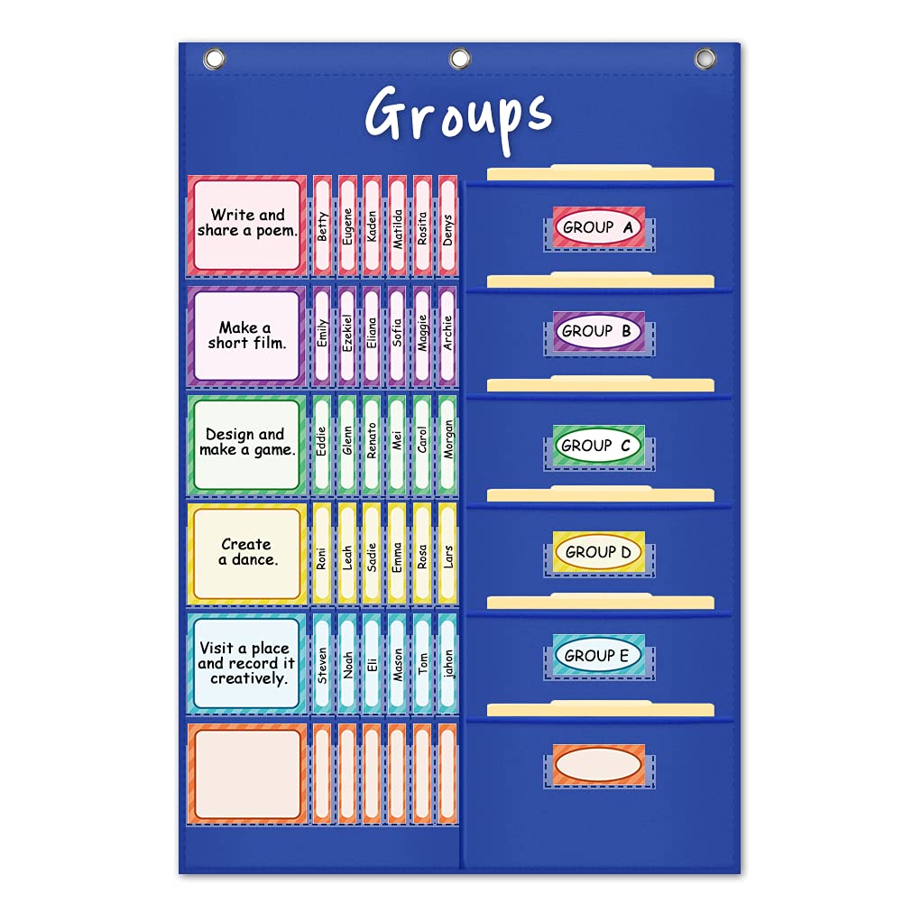 EAMAYSmall Group Management Pocket Chart with 84 Cards to Keep Small Groups Organized and On Task (Blue)