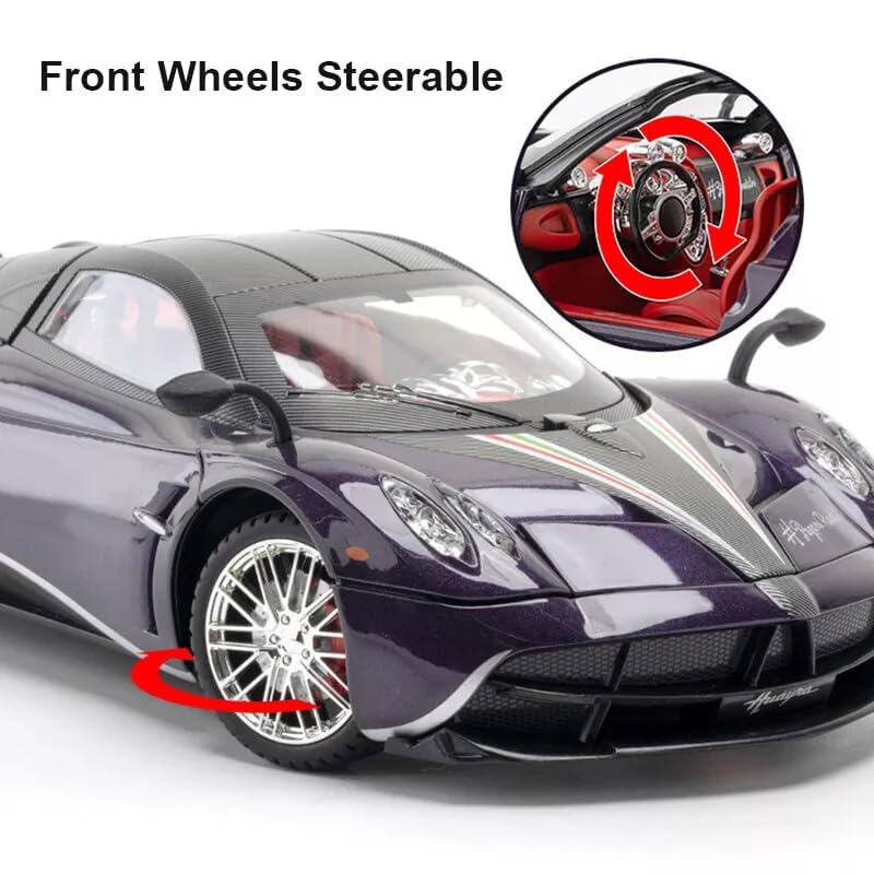 Image of Model 1:18 Pagani Huayra Model Alloy Metal Pull Back Die-cast Car Openable Doors with Sound and Light Vehicle Car Toy for Kids - Multicolor