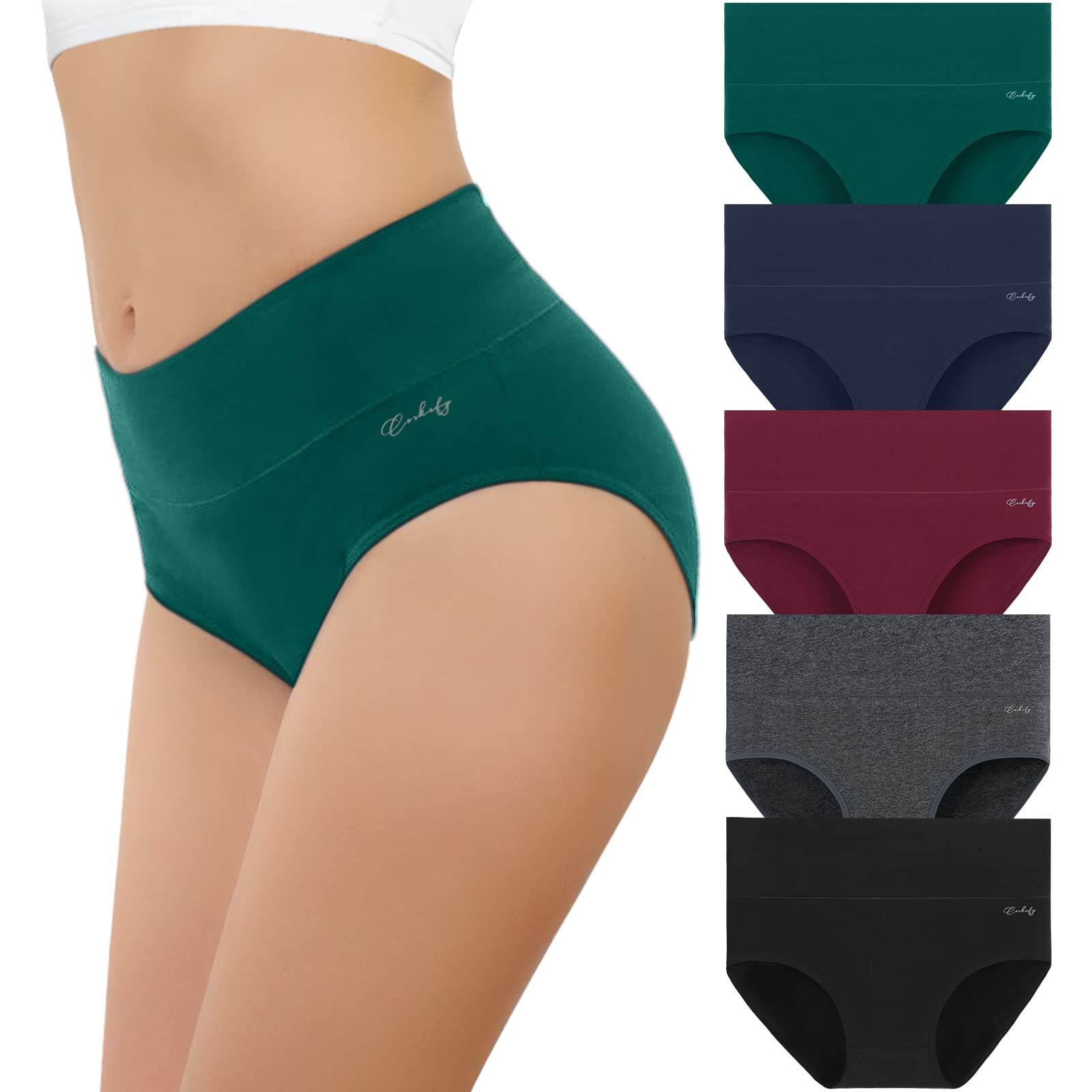 Underwear Women, High Waisted Cotton Knickers Ladies Full Briefs Soft Panties Slight Tummy Control Pants 5 Pack-image-6