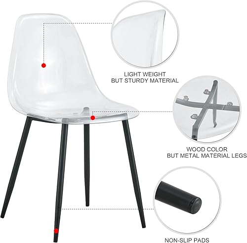 Miniatura 7 de Sillas de comedor, juego de 4 sillas de comedor transparentes, sillas de cocina modernas con asiento transparente, sillas laterales de acrílico con