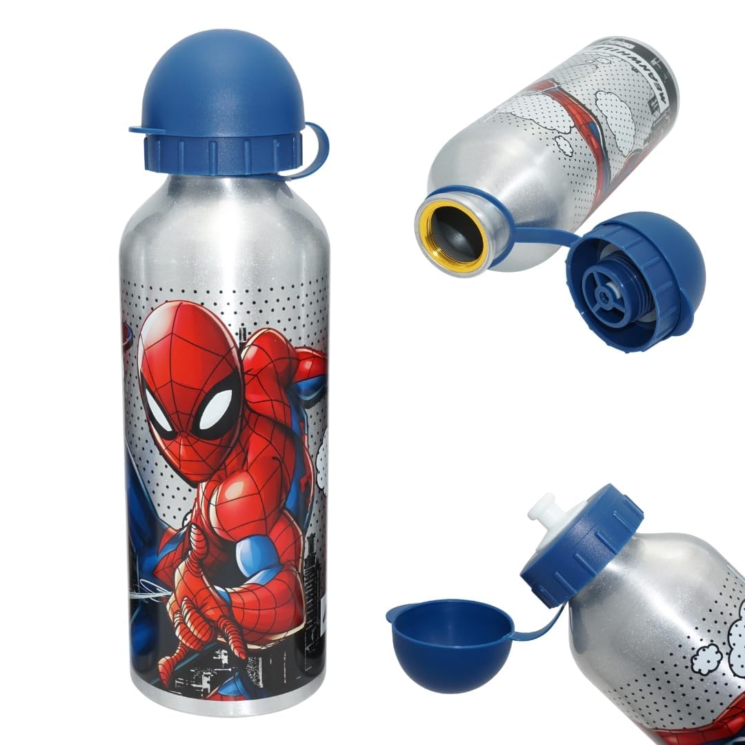 SRV Hub 500ml Aluminium Spiderman Water Bottle, Hydrated Drinking Flask, Reusable Silver Drinking Bottle for Kids Sports Cycling Running Camping Outdoors โ image 1