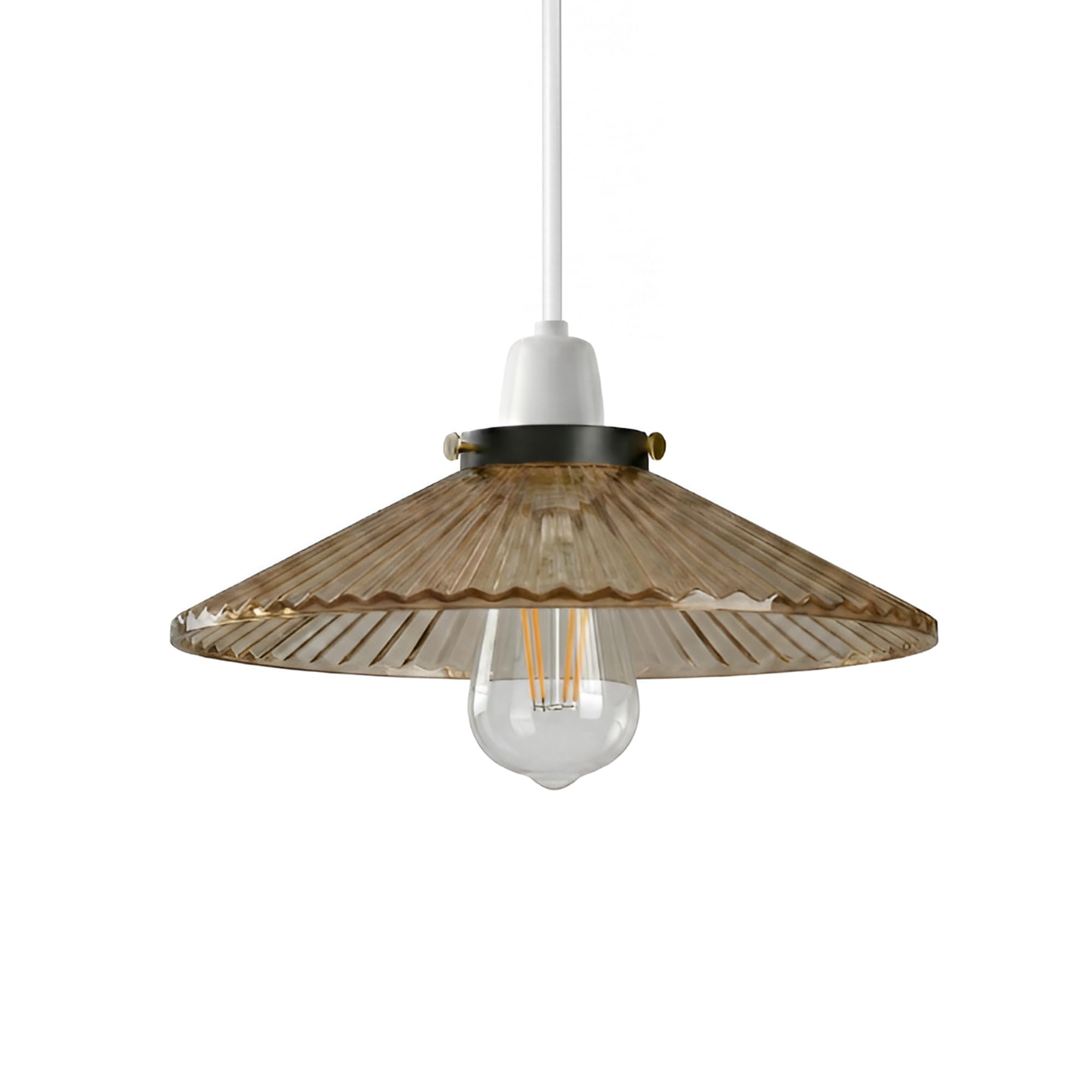 21cm Ribbed Amber Glass Lamp Shade, Vintage Retro Replacement Light Shade, Easy Fit E27 Lamp Shade with Reducer Ring, Ceiling Pendant & Table Lamp Shade, Decorative Ribbed Glass Lighting Shade
