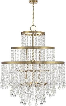 Savoy House 1-1868-15-322 Luna Vintage Modern Clear Crystal 3-Tiers Chandelier, 15-Light 900 Total Watts, 54" H x 45" W, Warm Brass