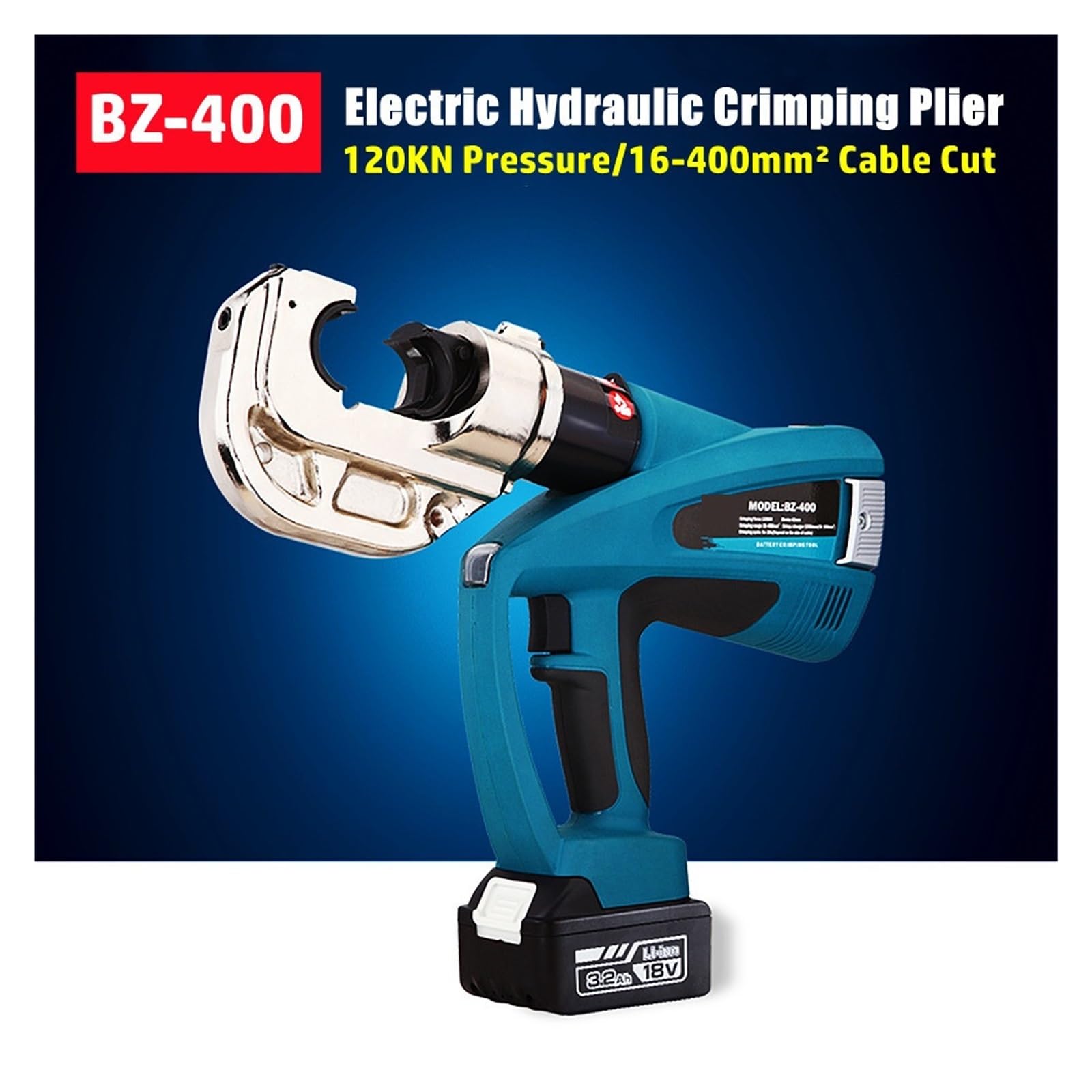 Crimpadora Hidráulica, BZ-400 Herramientas de prensado a batería, alicate de prensado hidráulico eléctrico Recargable 16-400mm2 cizalla de prensado de Cable eléctrico Crimpadora, Multicapa