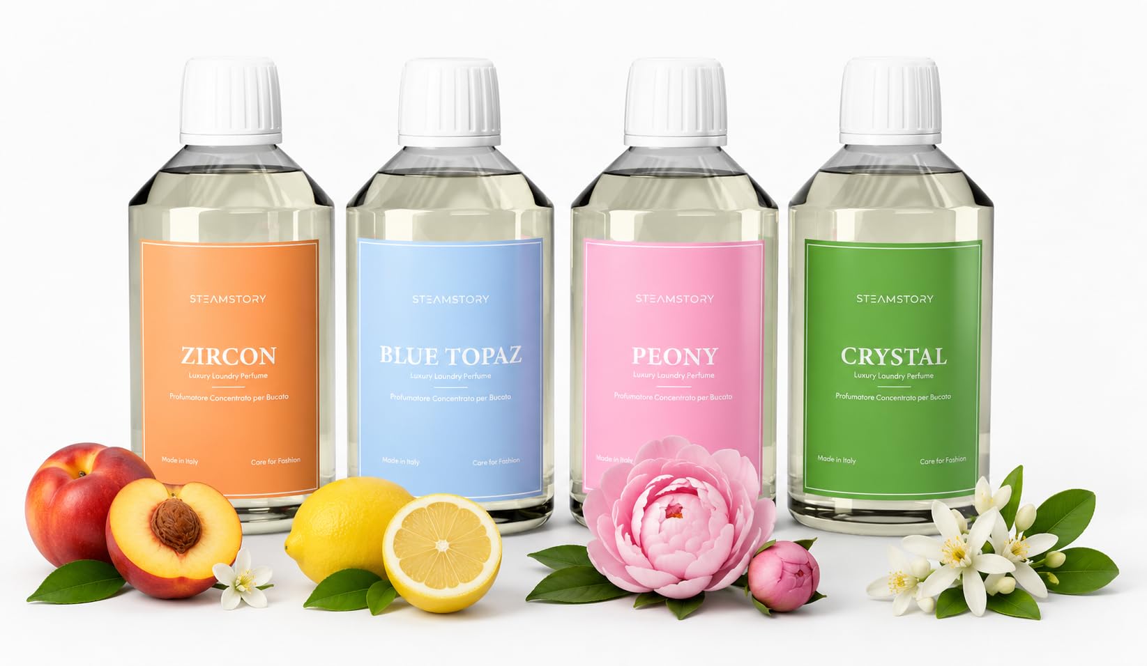 Lot de parfum de luxe pour linge - Parfum intense et fruité avec zircone, topaze bleue, pivoine et cristal - 4 x 250 ml